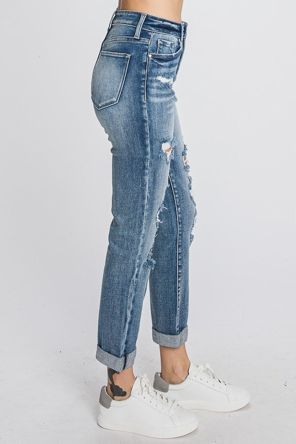 Super HighRise Distressed Mom Jean 