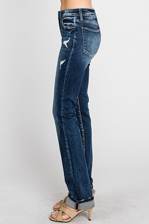 MidRise Slim Straight Cuff Hem- 32inseam- Dark- 