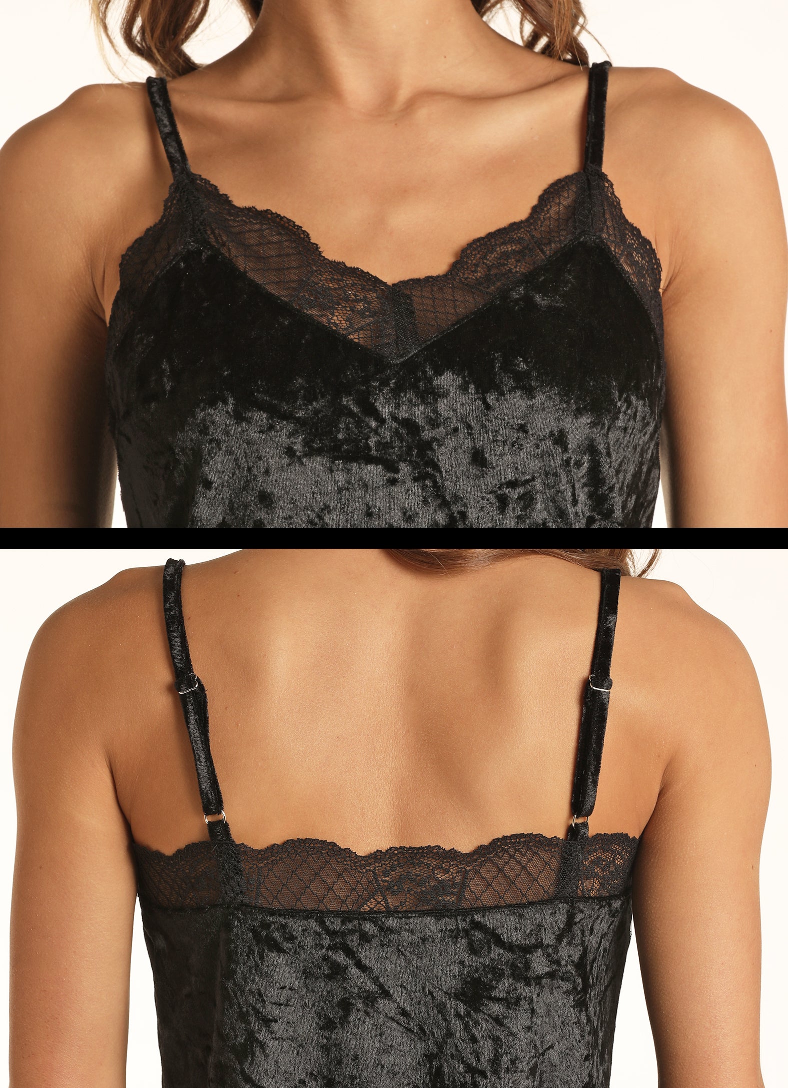 Velvet Cami with Lace Trim- R&RD Black XS