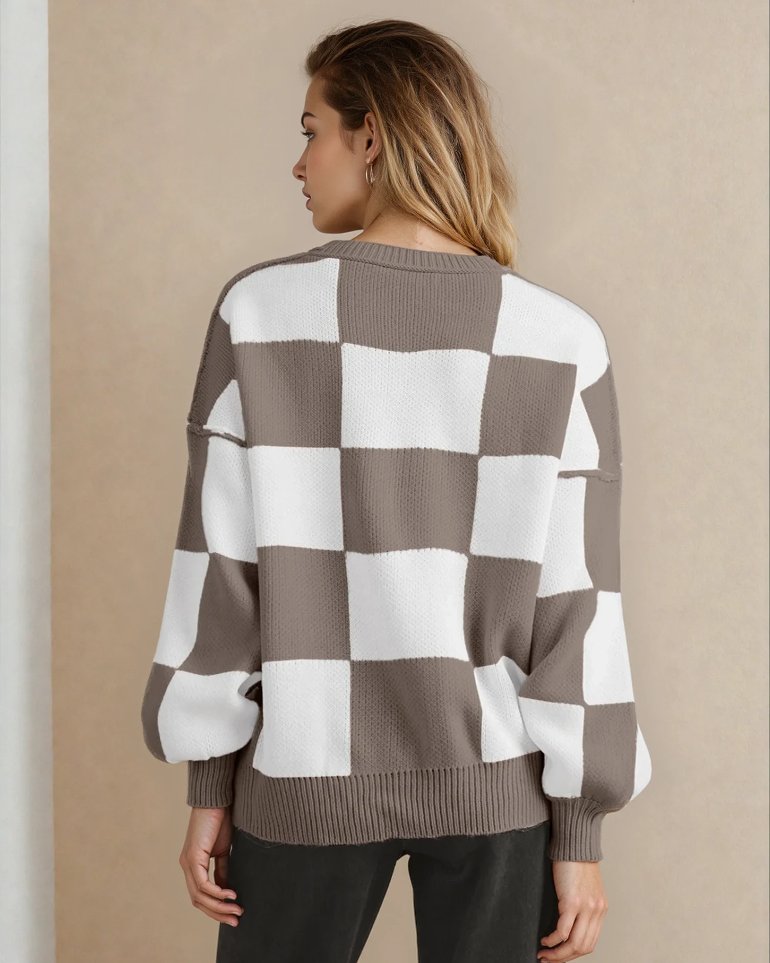 Checkered Sweater- Brown