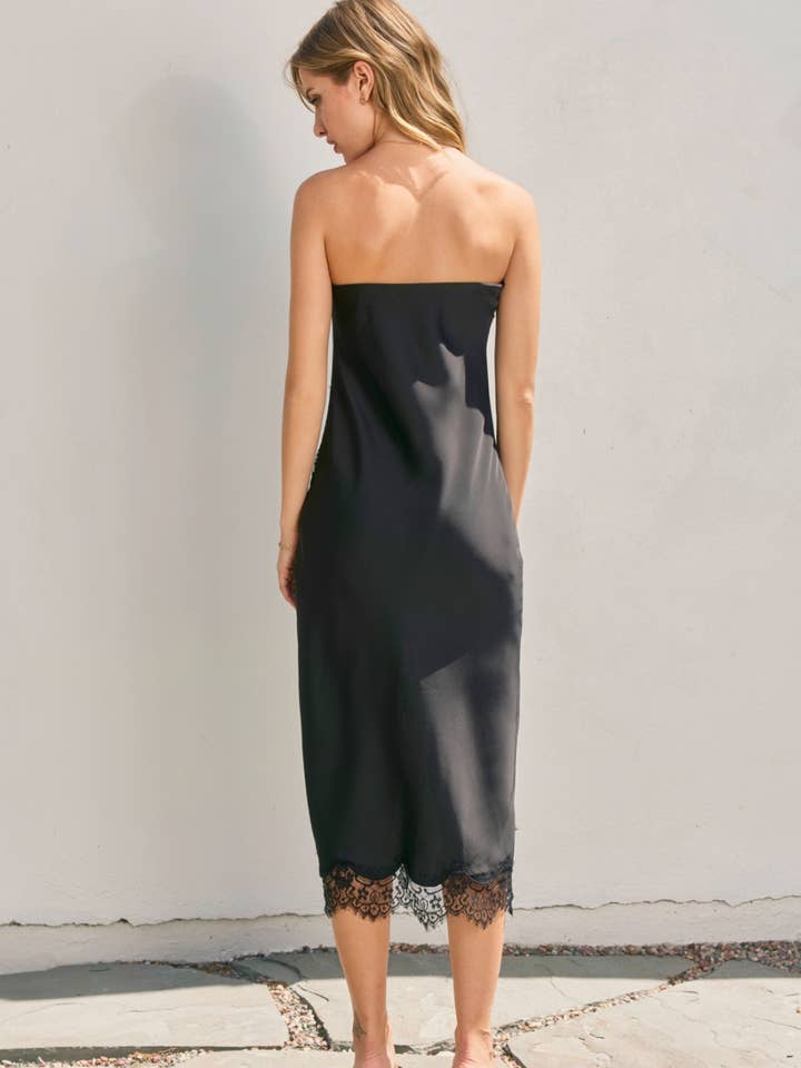Satin Lace Strapless Dress-