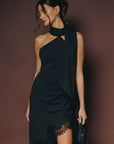 Halter Lace Neck Dress- Black