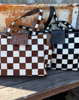 The Homestead Cowhide Checkered Tote Carryall: Black