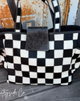 The Homestead Cowhide Checkered Tote Carryall: Black