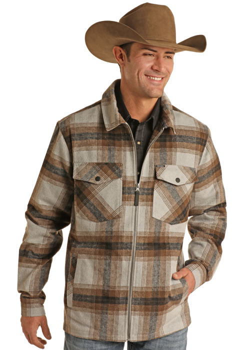 Plaid Zip-Up Shacket- BM92C01920- Grey