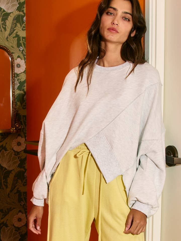 Asymmetric Hem Terry Top- Ash Grey-