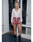 Vegan Leather Lightning Shorts - Red-
