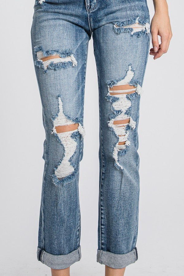 Super HighRise Distressed Mom Jean 