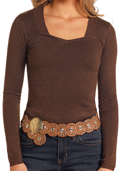 Shimmer Top- BW32T05288- Brown- 