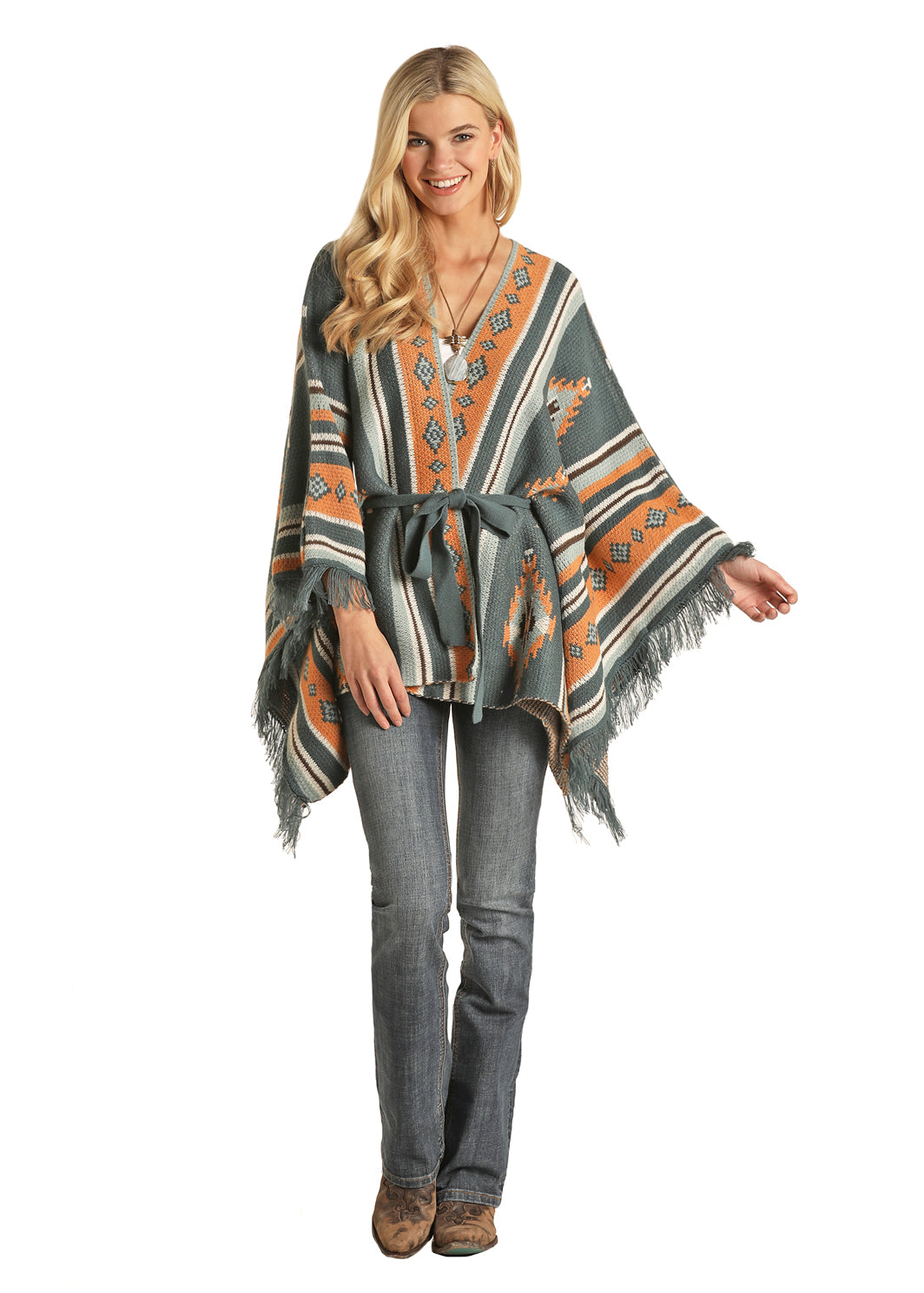 R&RD Poncho in Teal and Gold 