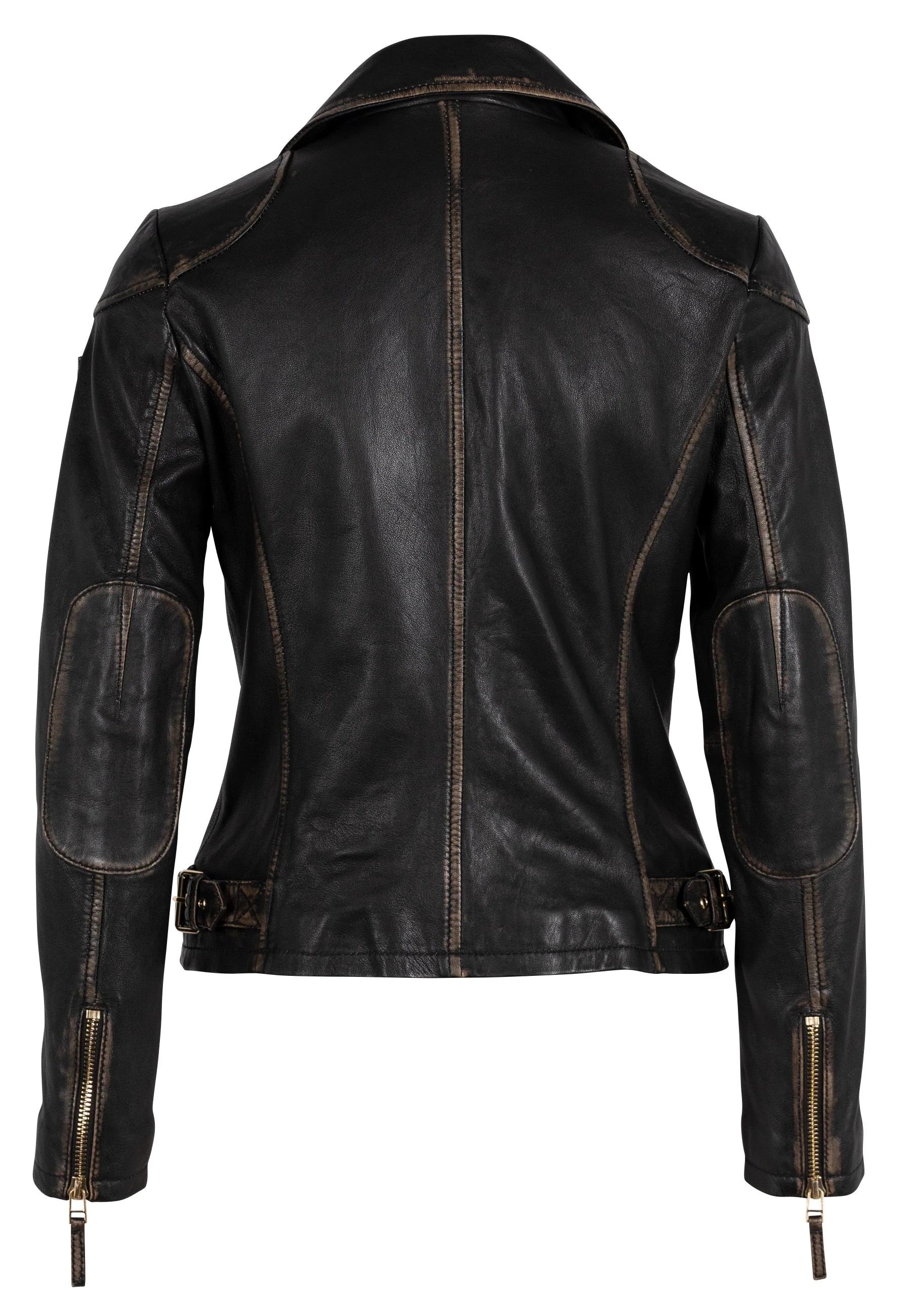 Peggie Leather Jacket- Black Beige- 