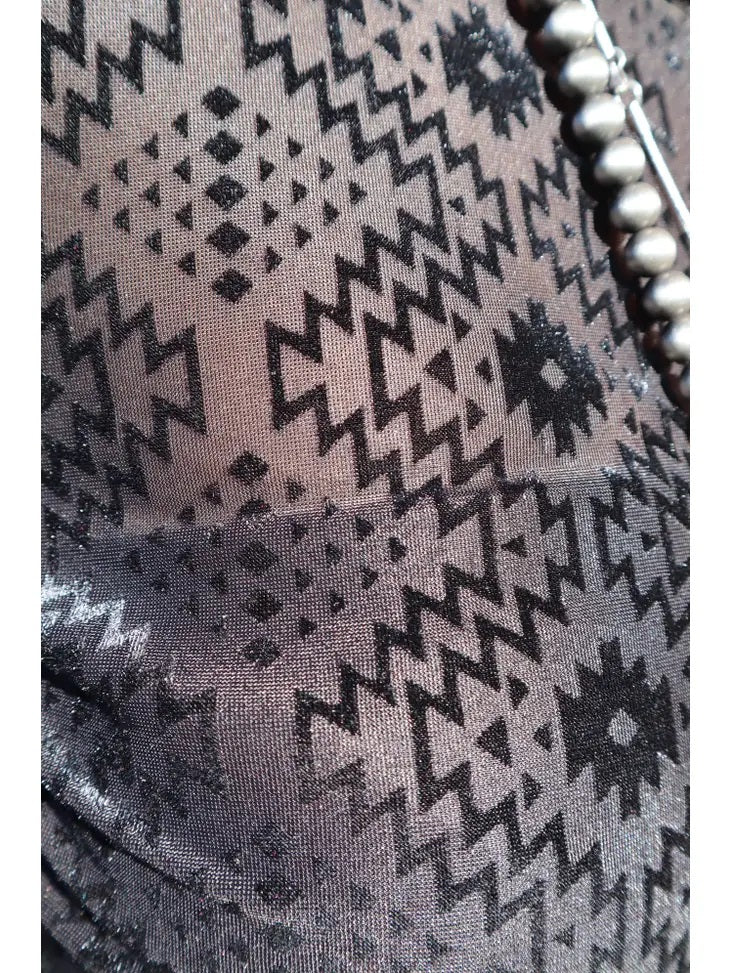 Velvet Mesh Aztec Print Top