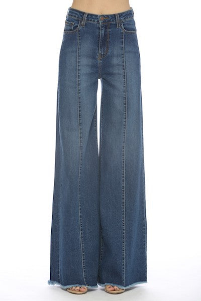 Front Seam Straight Wide Leg Denim- MEDIUM Wash- PW505