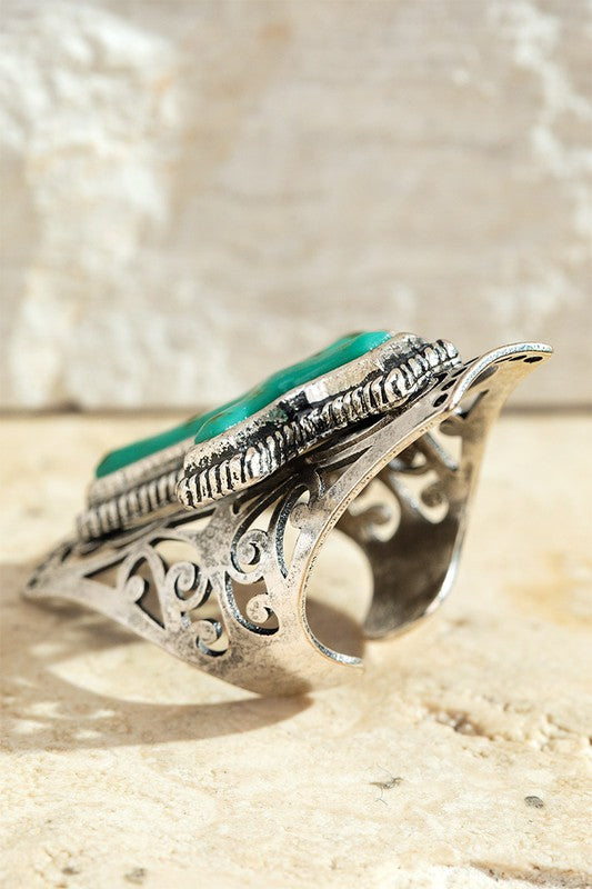 Turquoise Cross Extra Long Cuff Ring