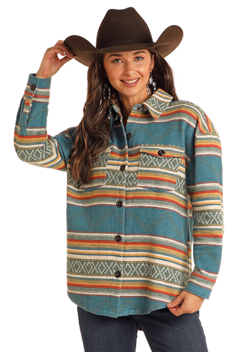 Aztec Shacket- BW92C05268-  Teal- 