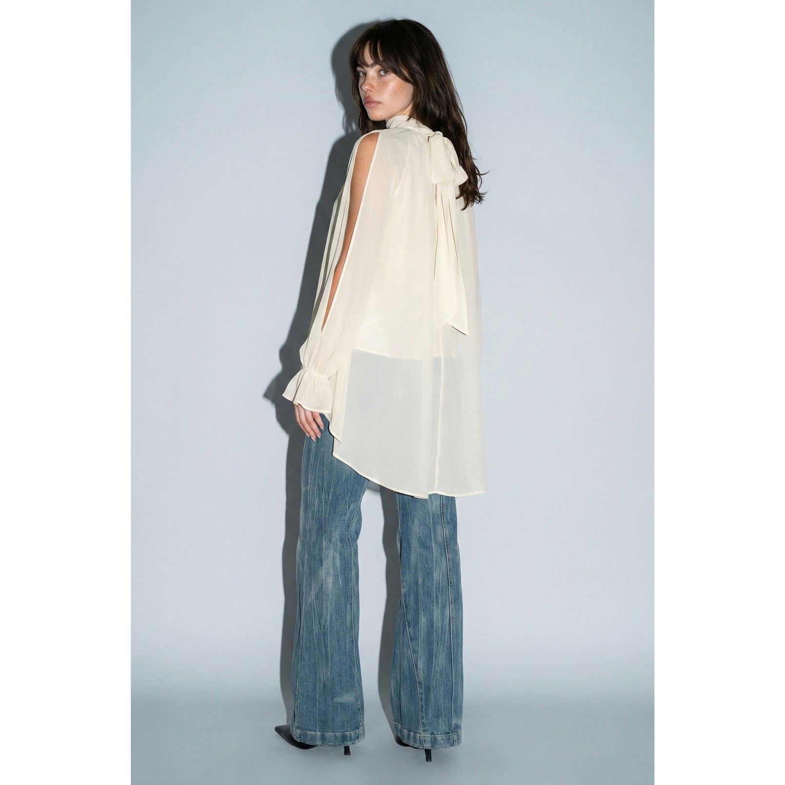 High-Low Chiffon Top- Black