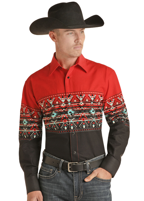 Red and Tan Aztec Snap Shirt 