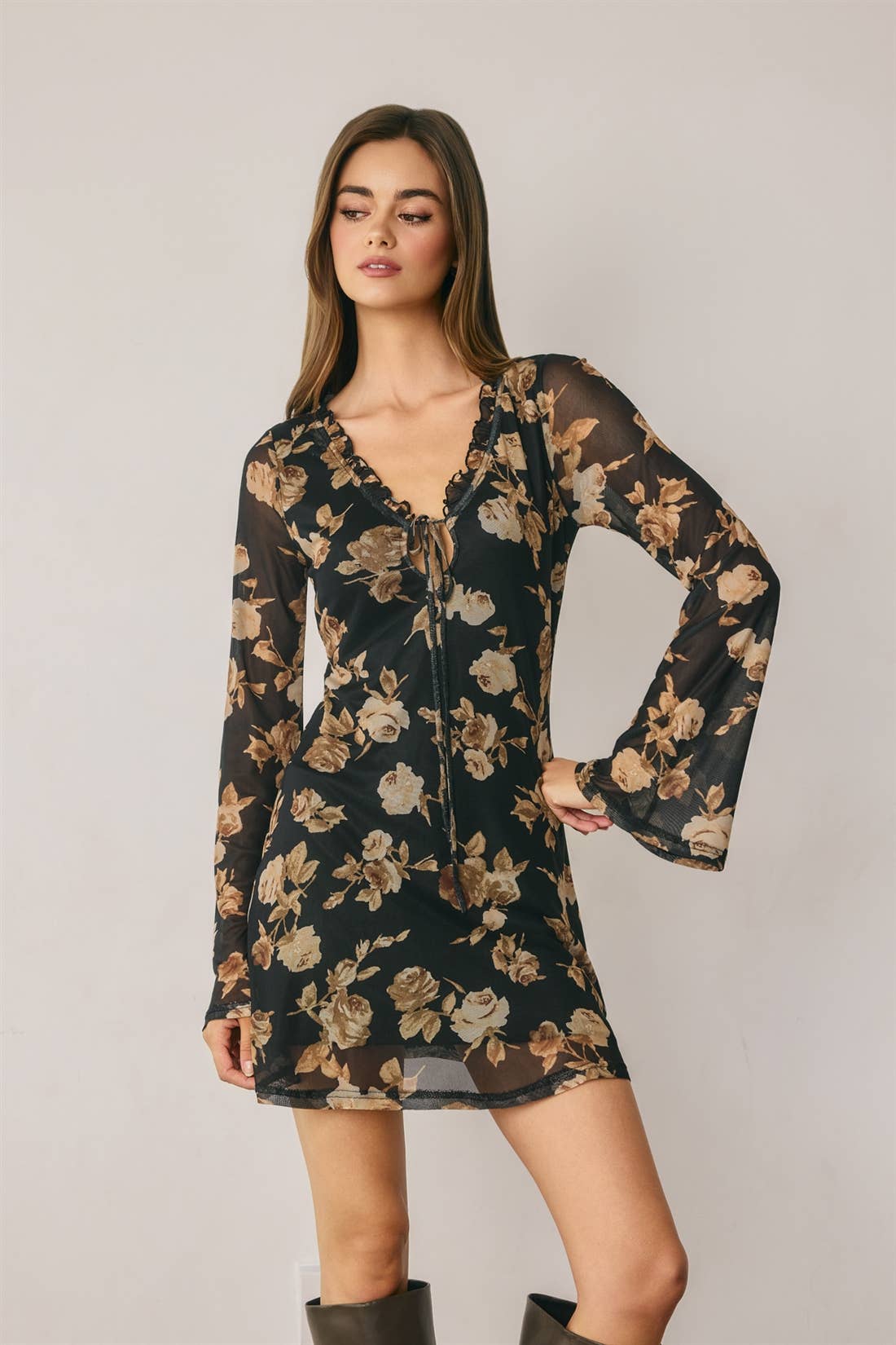 Floral Mini Dress- Black