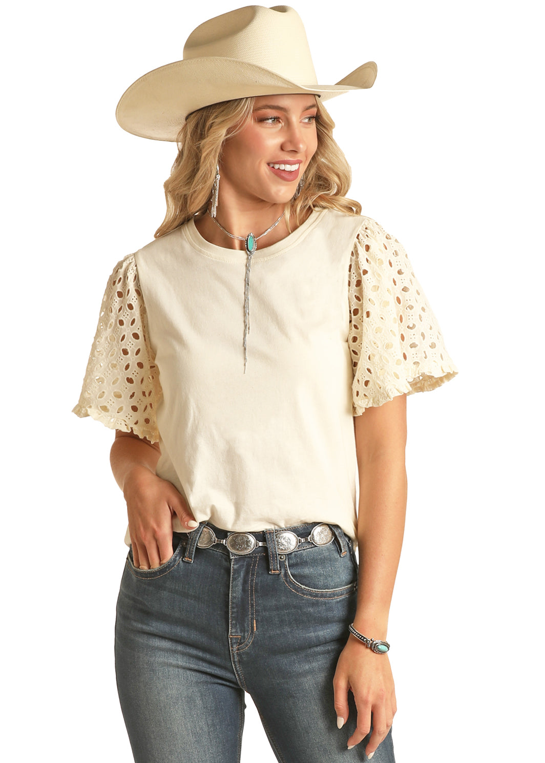 Eyelet Sleeve T-Shirt