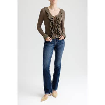 Ribbed Ruffle Top- Brown