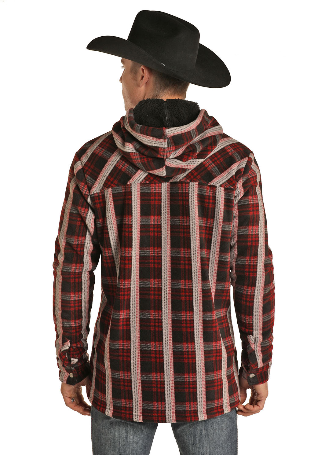Fleece Hoodie Shacket in Red Plaid 