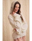 Ivory Sweater with Lace Hood-
