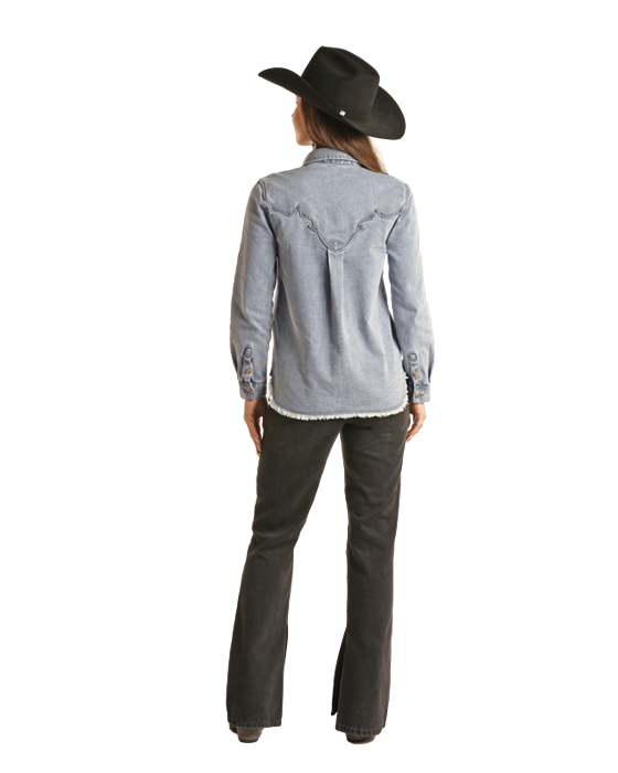 Distressed Western Denim Shirt- 