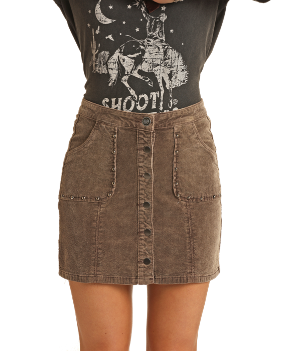 Corduroy Skirt- RRWD69R0H1- Brown- 
