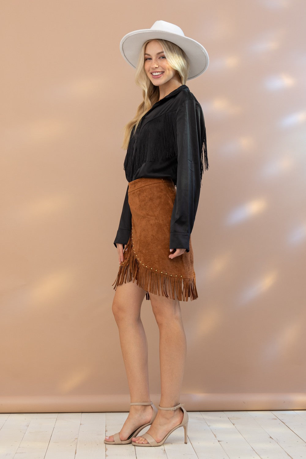 Black Satin Fringe Button Up 