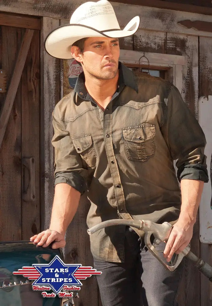 Dave - Olive Eagle Embroidered Shirt 