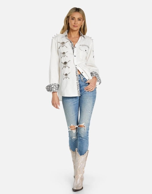 Torry Soul Skull Boyfriend Shirt- White- 