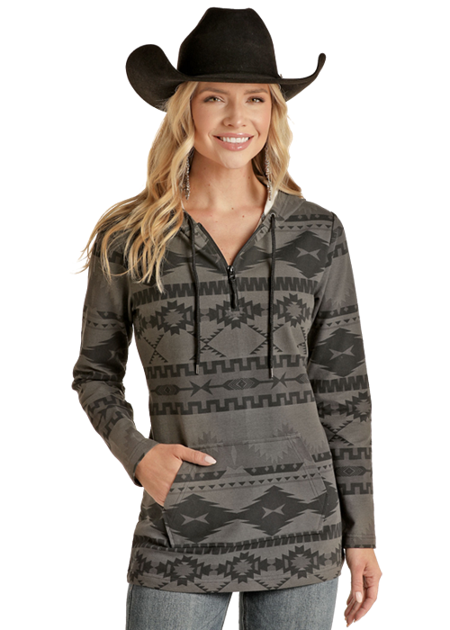 Aztec Knit Hoodie- Grey- 