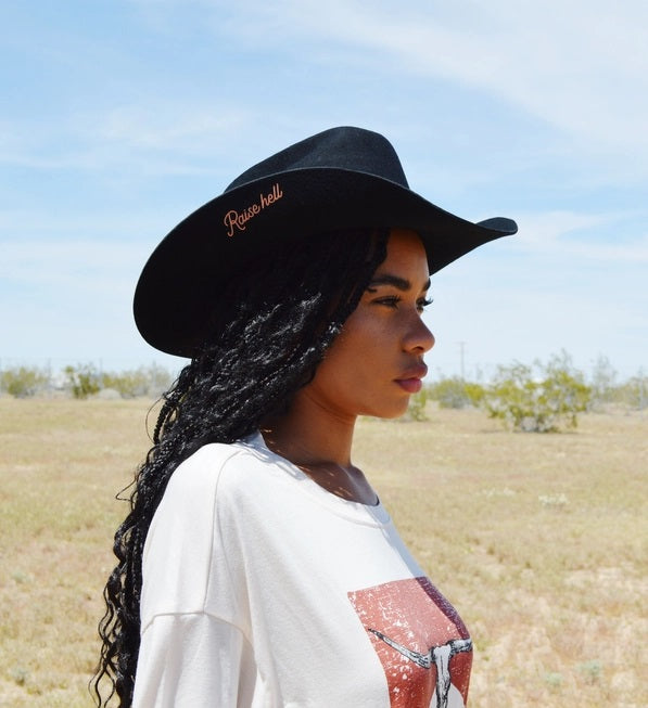 The Priscilla - Austrailian Wool Western Hat- Black