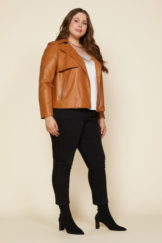 Vegan Leather Open Front Jacket 