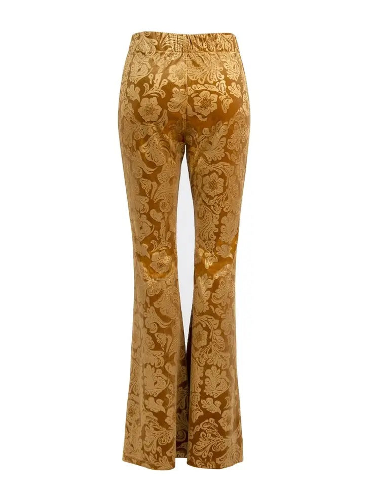 Brocade Velvet Burnout 70s Flare- Gold