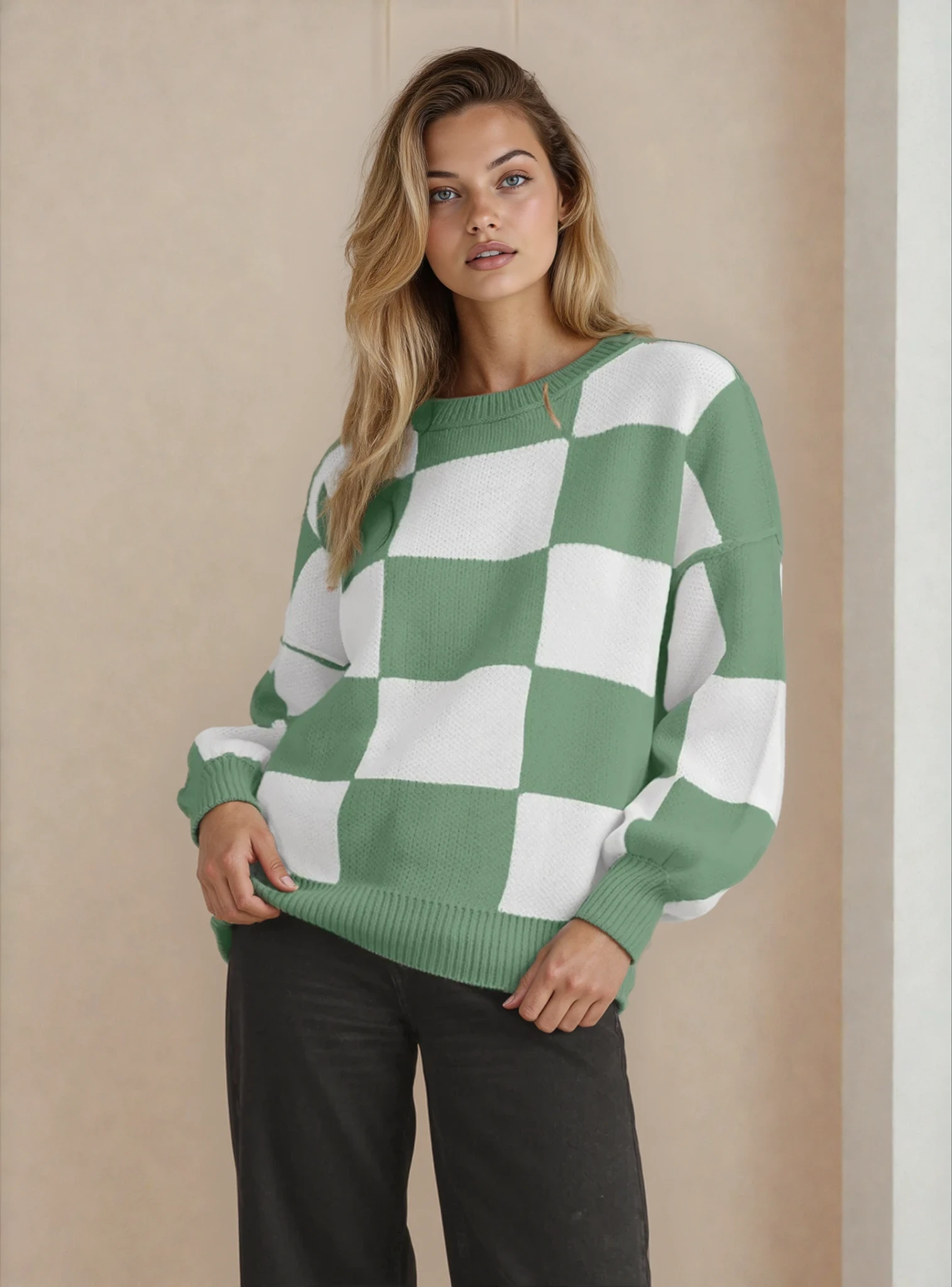 Checkered Sweater- Green