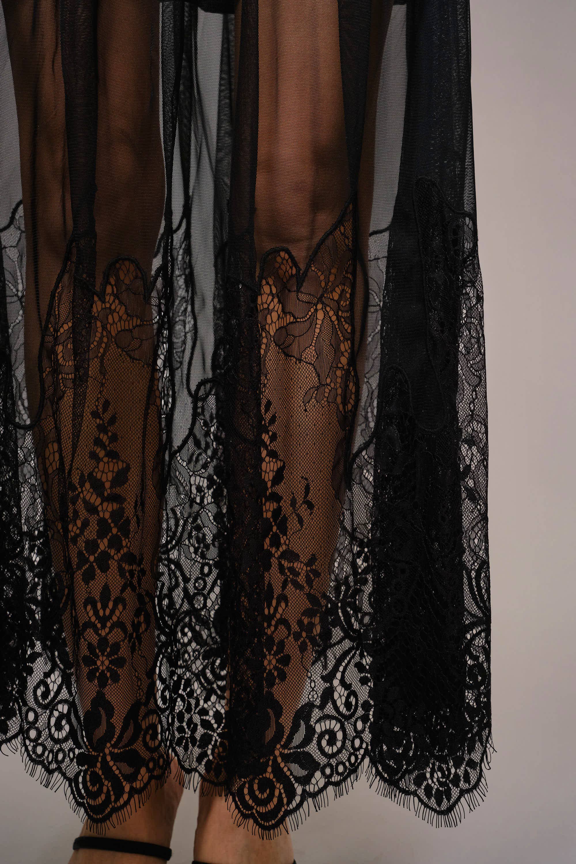 Sheer Lace Maxi Skirt- Black