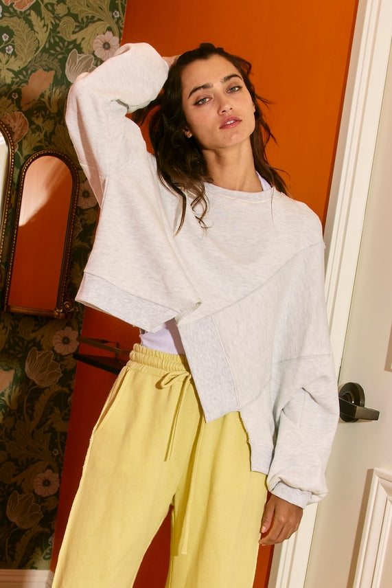 Asymmetric Hem Terry Top- Ash Grey-