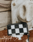 Stockyard Black Checkered Cowhide Womens Wallet Wristlet