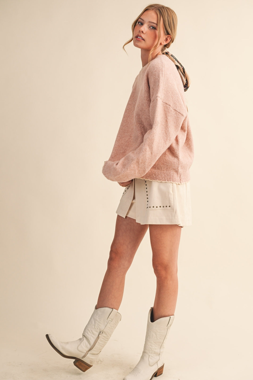 Contrast Scallop Sweater- Pink-