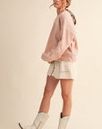 Contrast Scallop Sweater- Pink-