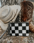 Stockyard Checkered Cowhide Wristlet Pouch