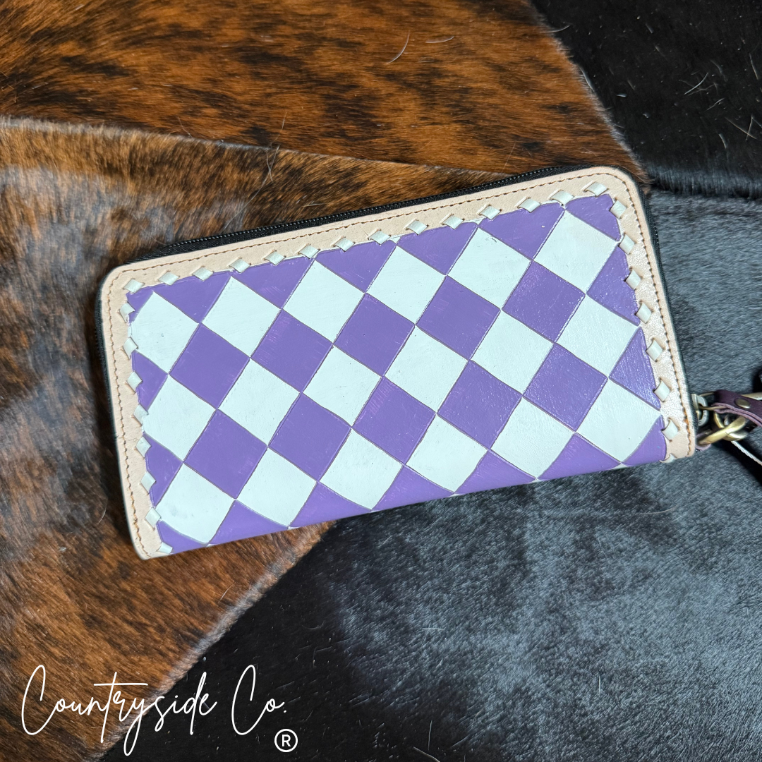 Lilac Checkered Leather Wallet