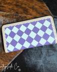 Lilac Checkered Leather Wallet