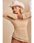 Textured Lace Bell Sleeve - Tan-