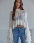 Billowy Bell Sleeve Sheer Top- Cream