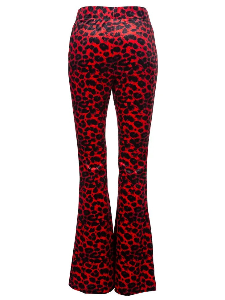 Animal Print Velvet Bell Bottom- Red- 