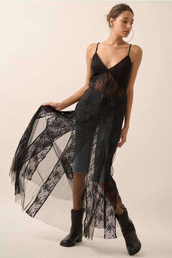 Sheer Maxi Layering Dress- Black