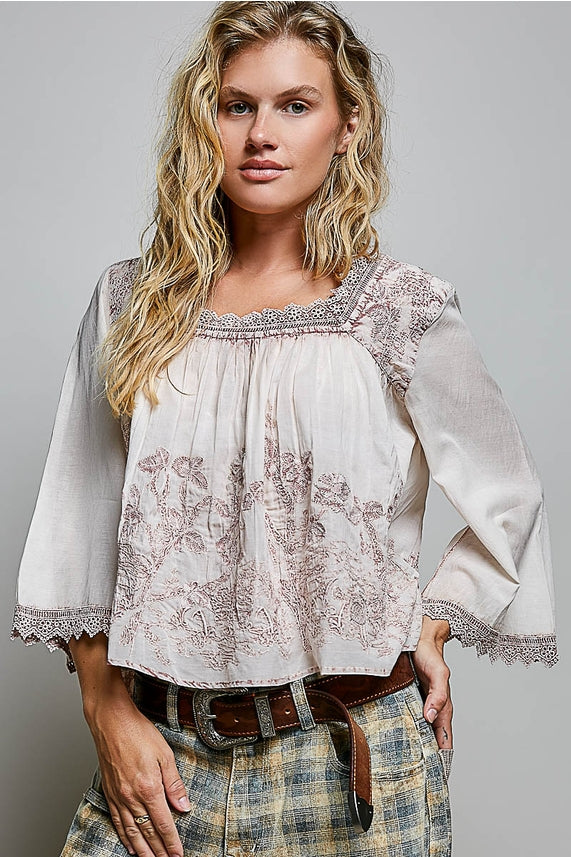 Washed Square Neck Boho Top-
