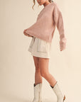 Contrast Scallop Sweater- Pink-